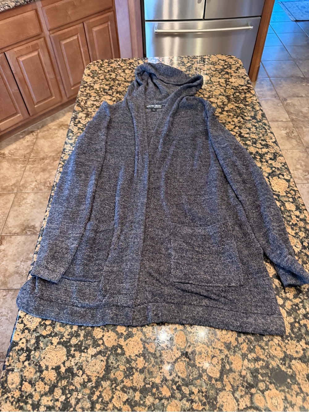 Barefoot Dreams Women's Hooded Open Cardigan Sweater - Charcoal Navy